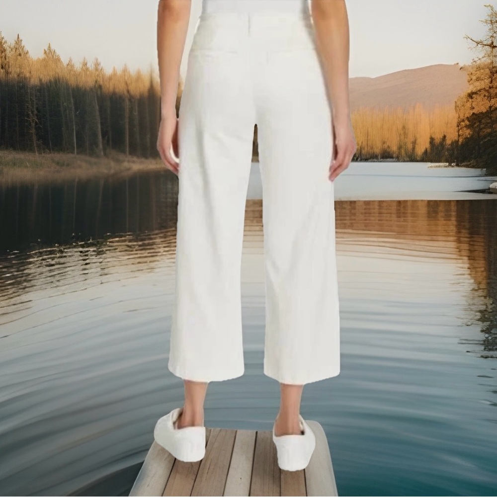 Ella Moss Cream Wide Leg Cropped Trousers Women’s Comfy Casual Dress Pants NWT - Picture 4 of 4